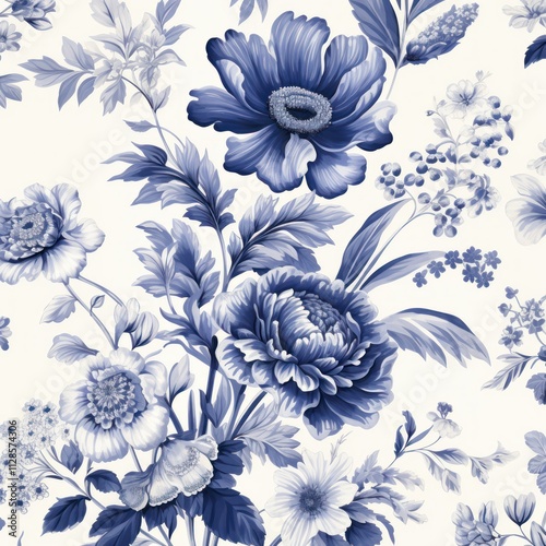 Elegant blue floral pattern on white background
