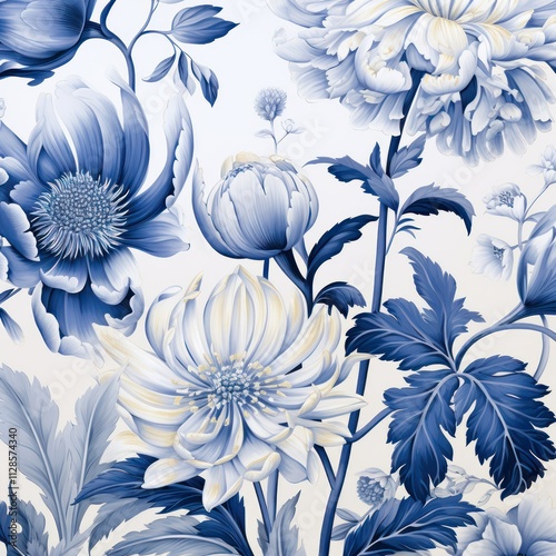 Elegant blue floral pattern on white background