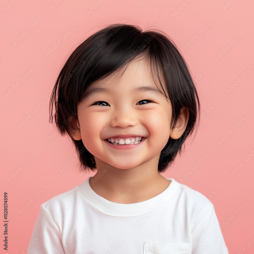 portrait of a smiling Asian child on a pink background portrait of a smiling Asian child on a pink background