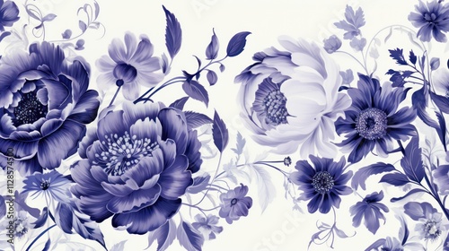 Elegant blue floral pattern on white background