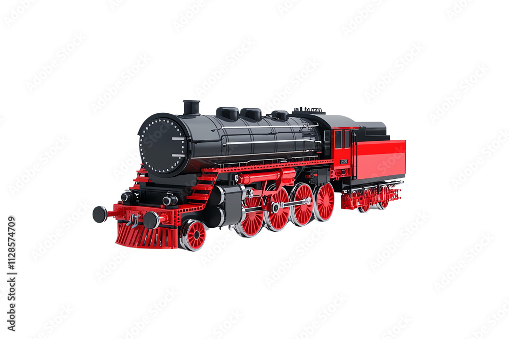 Fototapeta premium A vintage steam locomotive showcasing a striking black and red color scheme with intricate detailing.