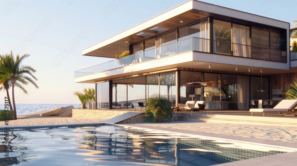 Fototapeta premium Seaside detached villa with pool and large terrace