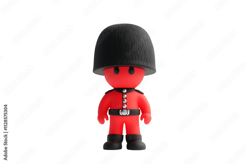 A stylized red soldier figure wearing a black helmet and boots, featuring a simple design with distinct facial features. A stylized red soldier figure wearing a black helmet and boots, featuring a simple design with distinct facial features.
