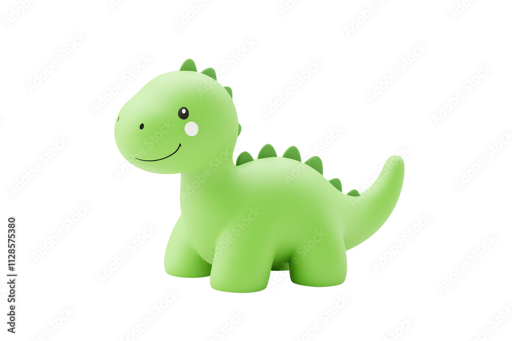 Fototapeta premium A cheerful green dinosaur figurine with a smiling face and subtle details, perfect for children's toys or decoration.