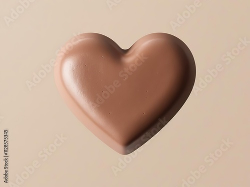 Volumetric 3D heart of milk chocolate color on a light background, mocha mousse trend, chocolate love