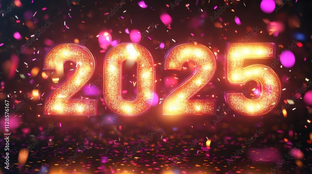 A bright red and pink number twenty-five is lit up in a dark background. Generative AI A bright red and pink number twenty-five is lit up in a dark background. Generative AI