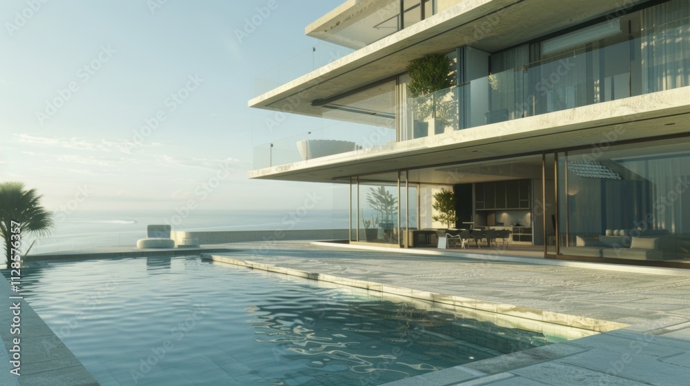 Obraz premium Seaside detached villa with pool and large terrace