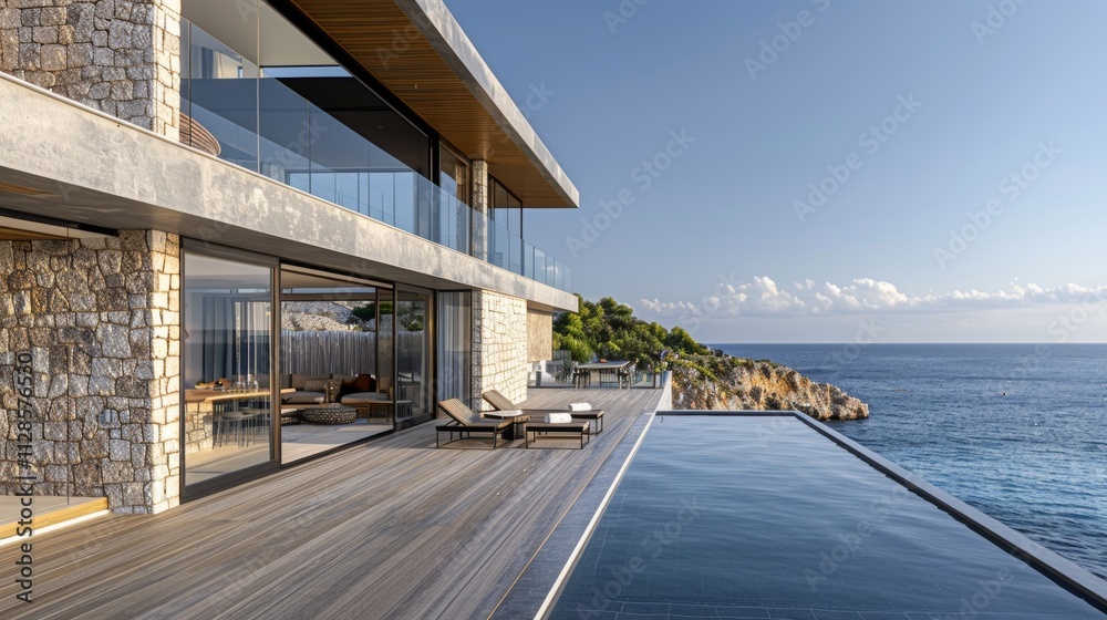Fototapeta premium Seaside detached villa with pool and large terrace