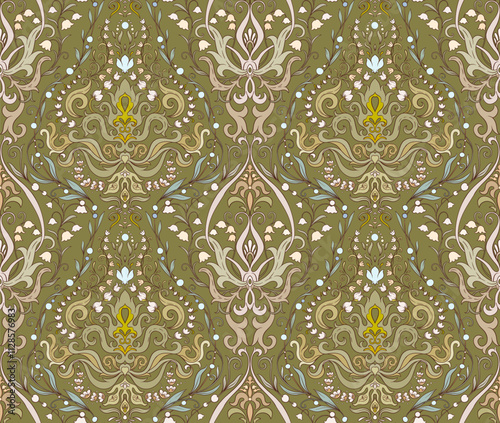 Paisley, traditional damask classical luxury old fashioned floral ornament. Seamless pattern, background. Vector illustration.