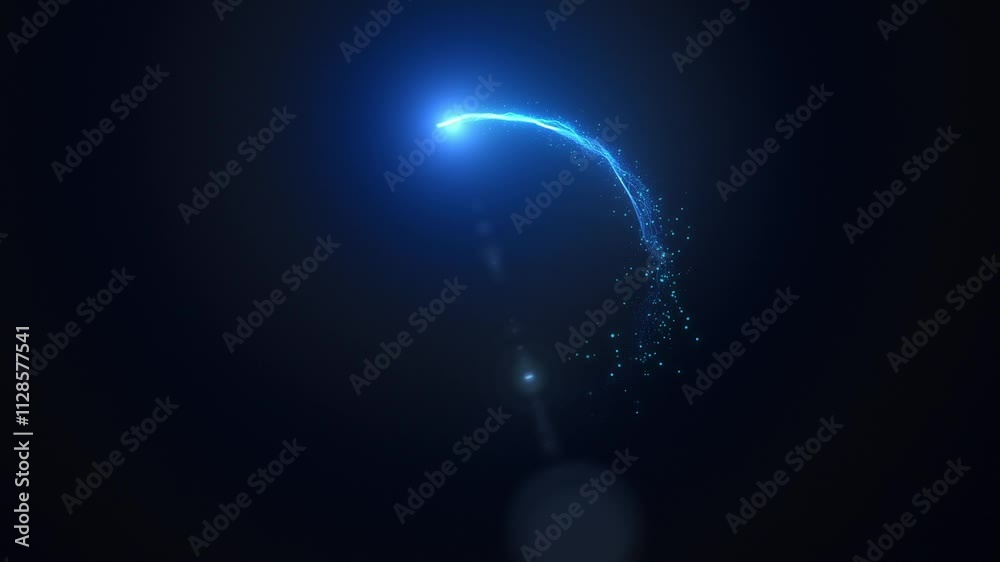 Background with slow magic light streak trail. Circular flying light line with particles.