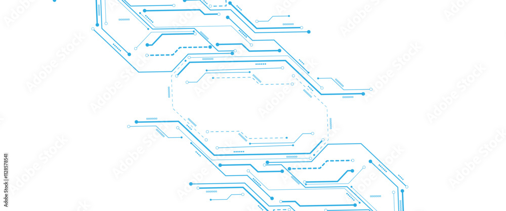 Obraz premium Global communication technology background design, Blue Abstract geometric dots and lines connection circuit concept.