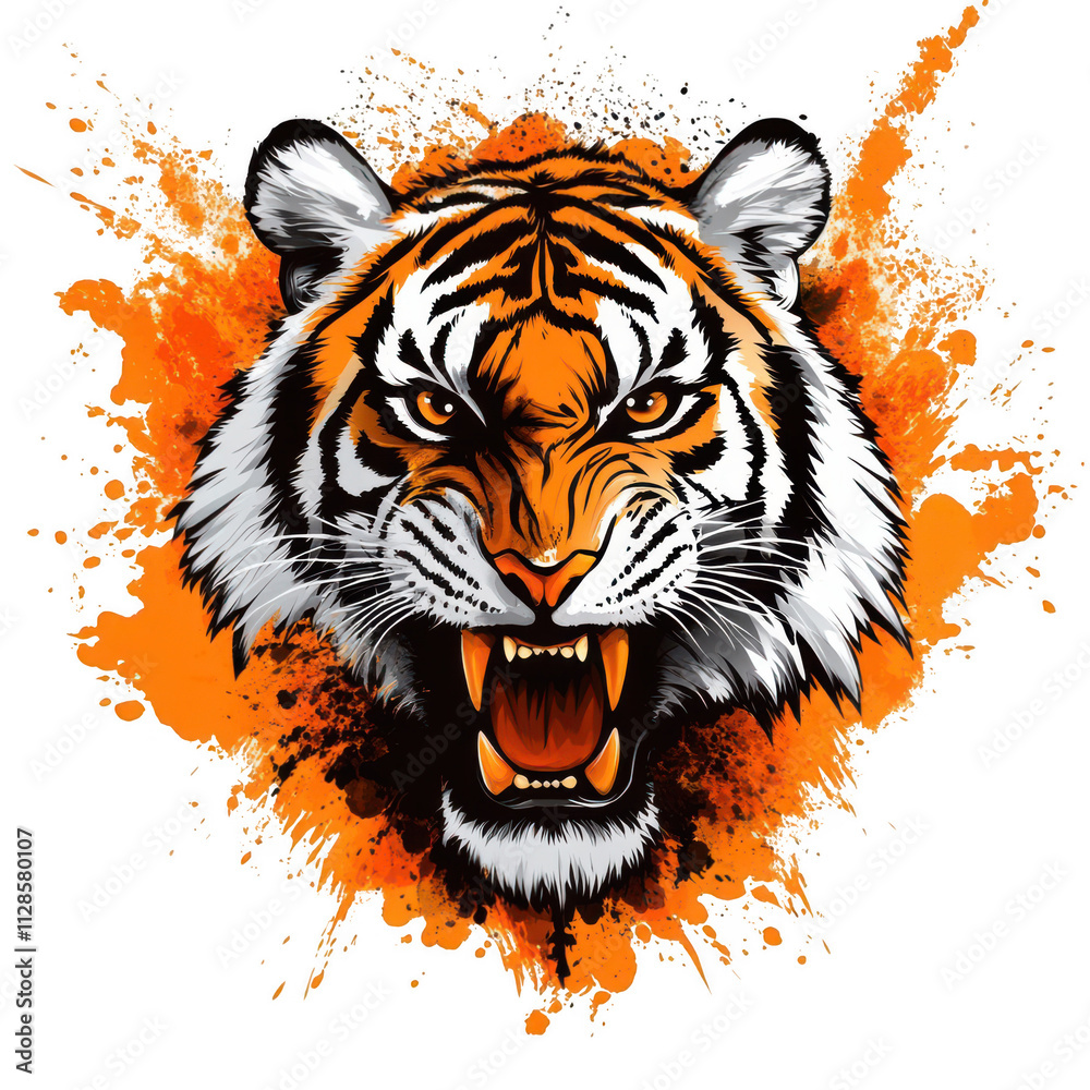 Fototapeta premium Watercolor Tiger with colorful paint splash illustration on transparent background