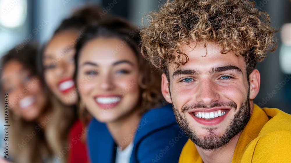Group of people are smiling and posing for a picture Group of people are smiling and posing for a picture
