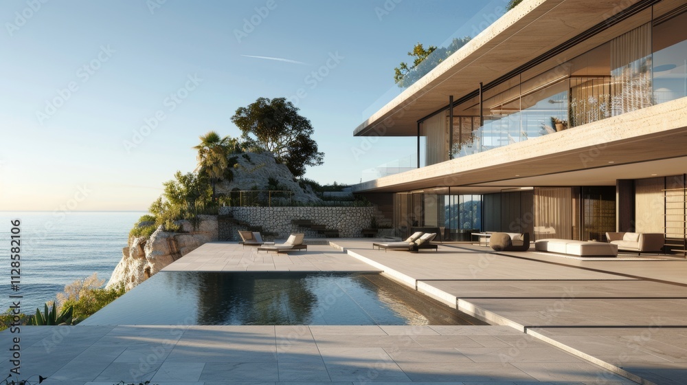 Fototapeta premium Seaside detached villa with pool and large terrace