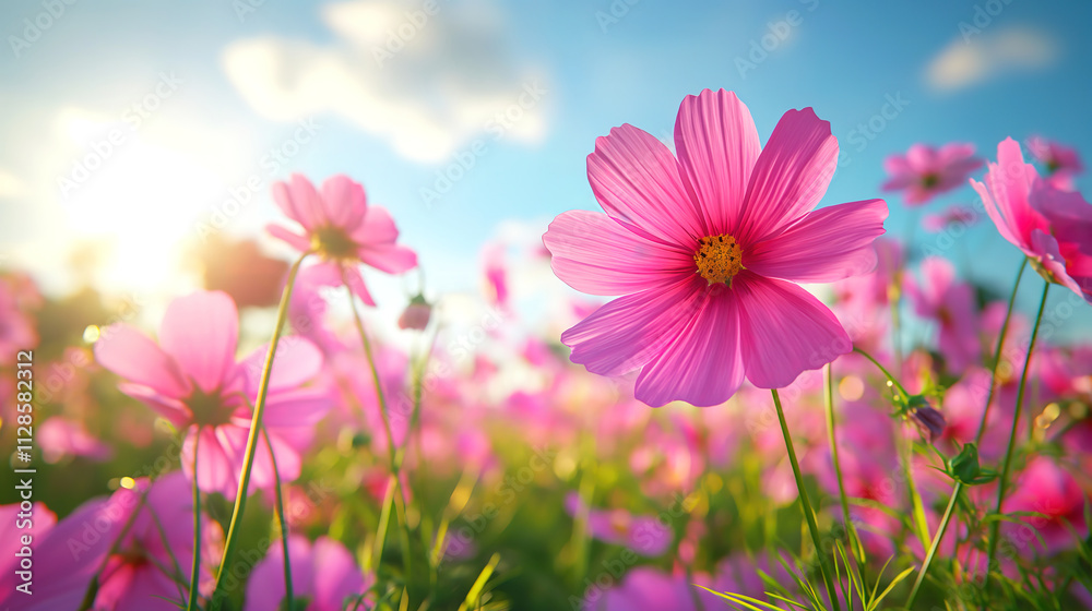 Beautiful Cosmos Flowers Swaying in the Breeze with Sunlight in Slow Motion Beautiful Cosmos Flowers Swaying in the Breeze with Sunlight in Slow Motion