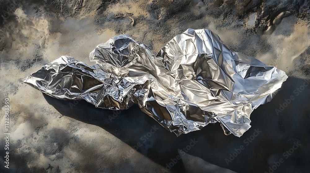 Obraz premium Crumpled aluminum foil with highlights and shadows