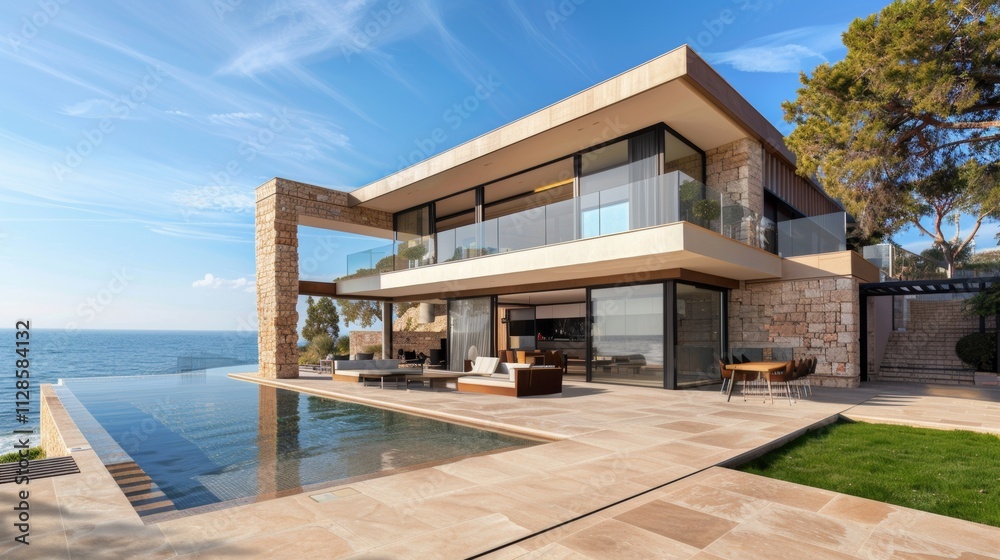 Fototapeta premium Seaside detached villa with pool and large terrace