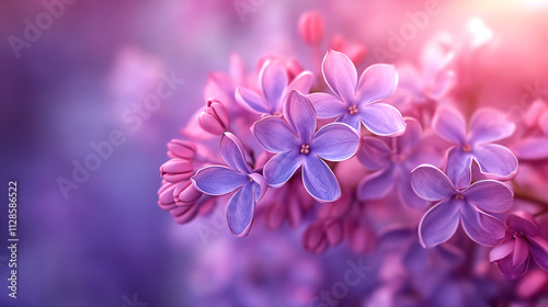 Beauty closeup of fragrant lilac flowers opening