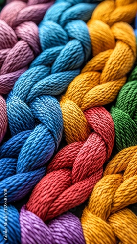 A colorful array of braided ropes in different hues, showcasing artistry and craftsmanship.