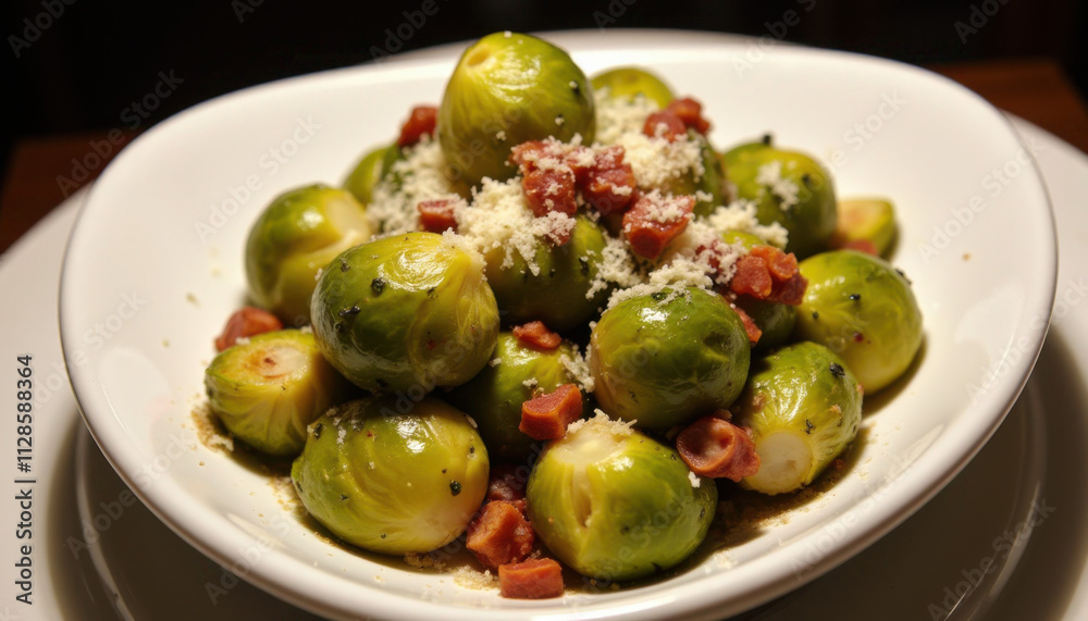 Steamed Brussels sprouts with bacon and parmesan cheese Steamed Brussels sprouts with bacon and parmesan cheese