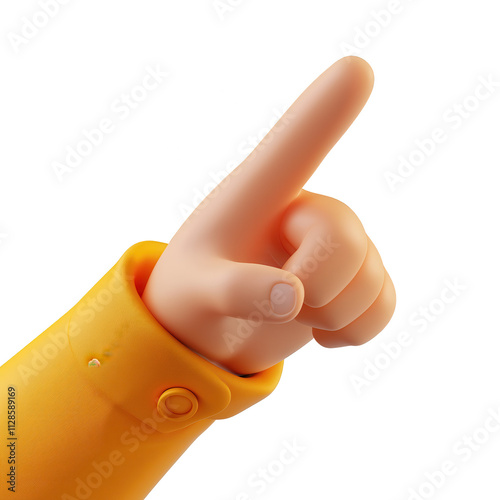 3D render with hand pointing on isolated transparent background cutout