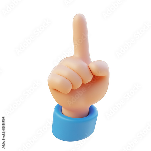 3D render with hand pointing upwards on isolated transparent background cutout