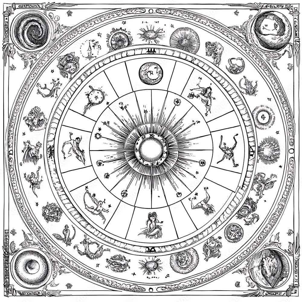 Detailed Zodiac Wheel with Astrological Signs Detailed Zodiac Wheel with Astrological Signs