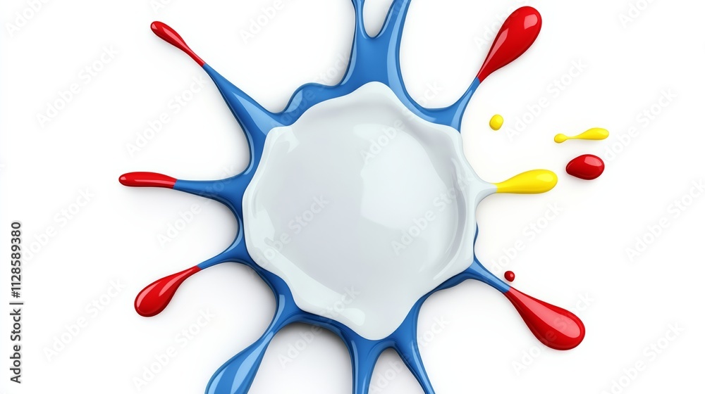 Splash of paint with blue, red, and yellow colors. The splash is on a white background Splash of paint with blue, red, and yellow colors. The splash is on a white background