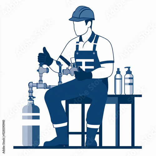 master plumber repairing complex piping system, minimalist logo, illustration, silhouette photo