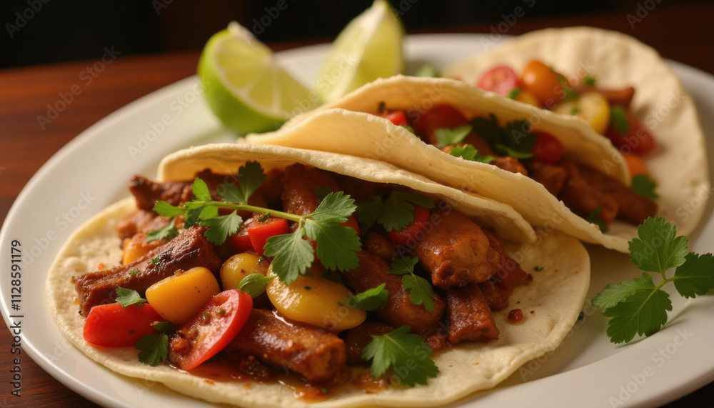 Tacos with grilled chicken, cherry tomatoes, and cilantro Tacos with grilled chicken, cherry tomatoes, and cilantro