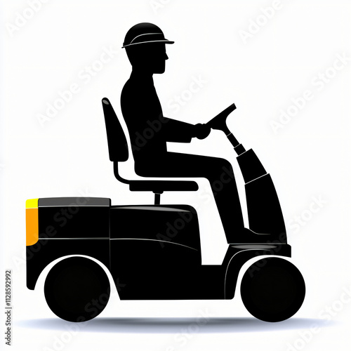 vector silhouette icon or logo of industrial street cleaning professional using maintenance equipment