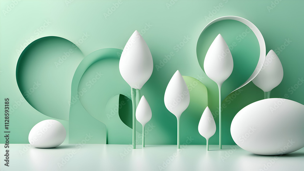 A minimalist and calm 3D tulip abstract design representing the freshness of spring. A minimalist and calm 3D tulip abstract design representing the freshness of spring.