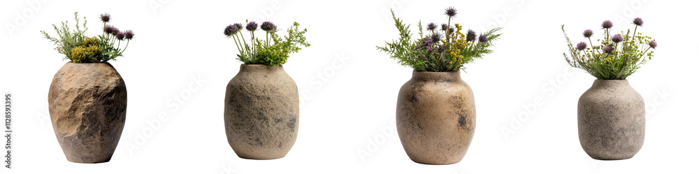 Closeup of a jagged natural stone vase with a rough earthy texture holding a delicate arrangement of lush green foliage and plants The rustic organic container creates a stunning Closeup of a jagged natural stone vase with a rough earthy texture holding a delicate arrangement of lush green foliage and plants The rustic organic container creates a stunning