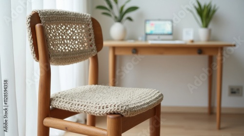 Upcycled Wooden Chair with Modern Croche Detail photo