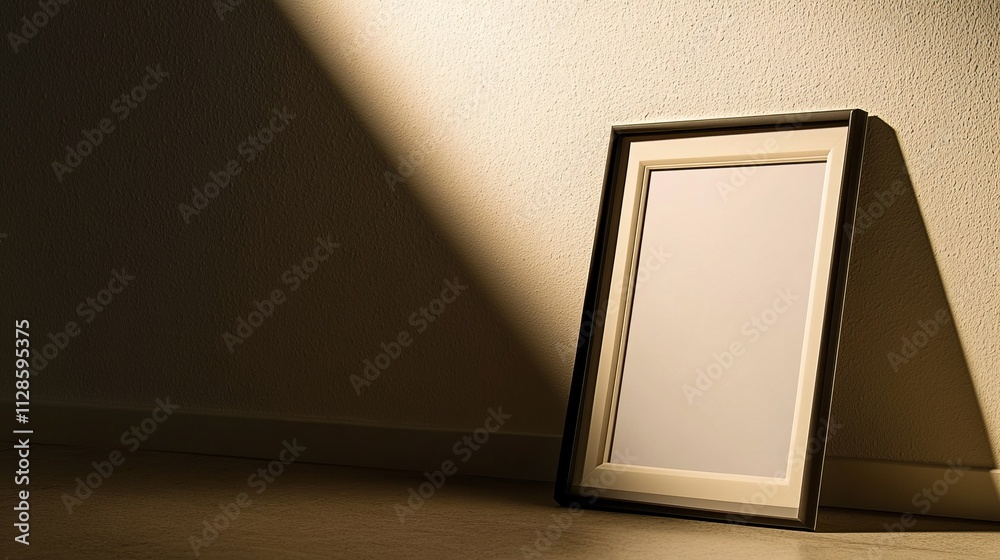 Empty Picture Frame in a Corner Room with Sunlight and Shadow Empty Picture Frame in a Corner Room with Sunlight and Shadow