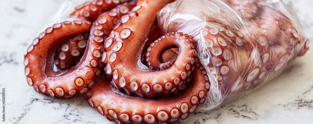 Fresh vacuum sealed raw octopus tentacles ready for cooking