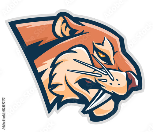 Saber tooth tiger head side view mascot. Vector illustration.