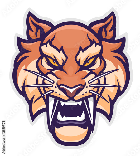 Saber tooth tiger head mascot. Vector illustration.