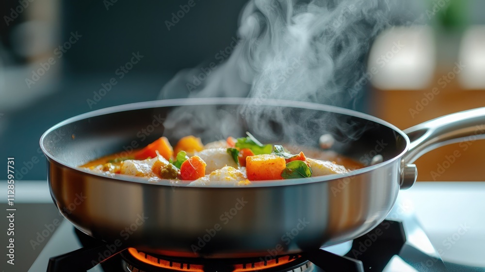 Cooking Fresh Vegetables in a Modern Kitchen Pan Cooking Fresh Vegetables in a Modern Kitchen Pan