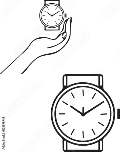 Hand-holding clock and analogue clock vector set