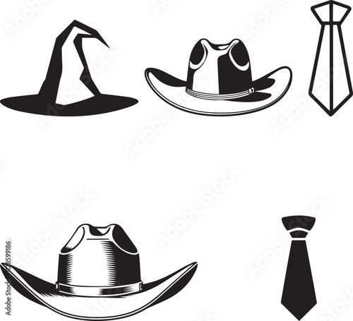 A set of cowboy hats with a ties vector illustration