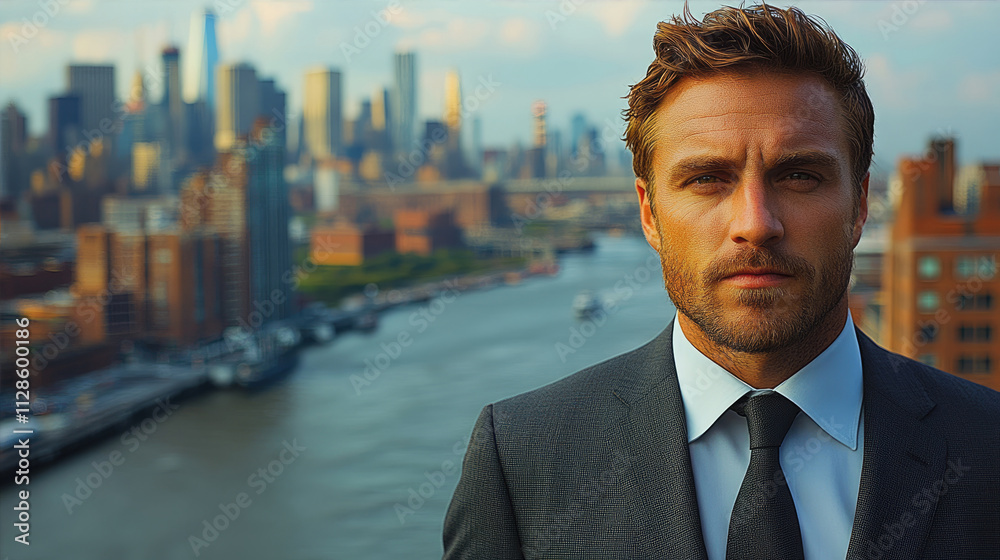 Businessman in urban setting with skyscrapers Businessman in urban setting with skyscrapers