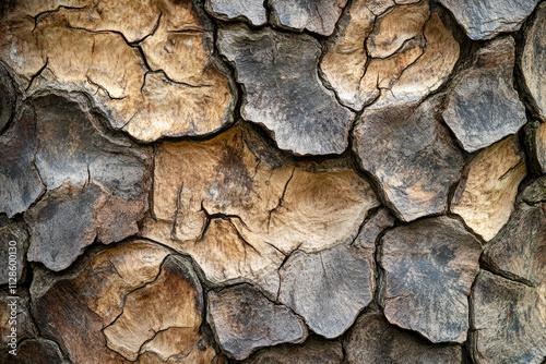 Close-up of weathered tree bark showing natural patterns and textures