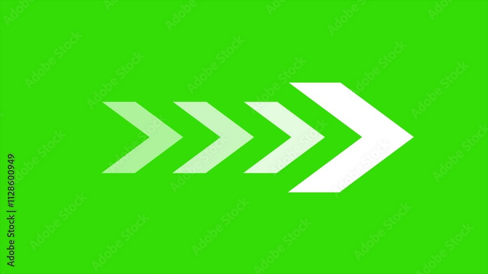 Animated arrows for the overlay video layer on green background. Abstract directional swipe arrow Animated arrows for the overlay video layer on green background. Abstract directional swipe arrow
