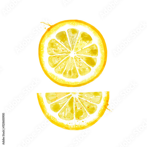 Hand drawn watercolor painting on white background. Vector illustration of fruit lemon