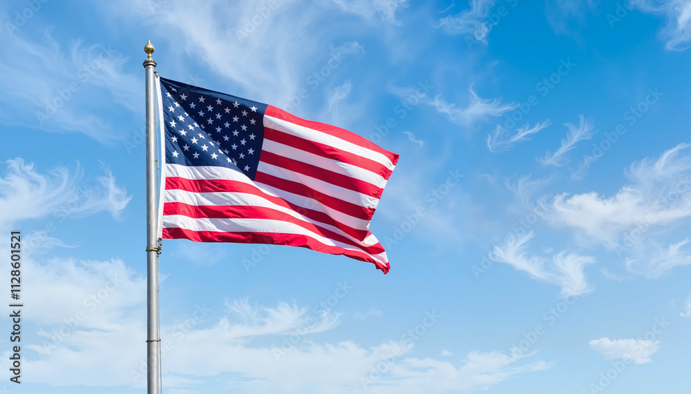 Naklejka premium American flag Independence Day American flag waving under a bright blue sky