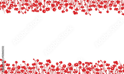 Red Holly Berries and Branches Border Frame Background Wintery Scene Floral Decoration