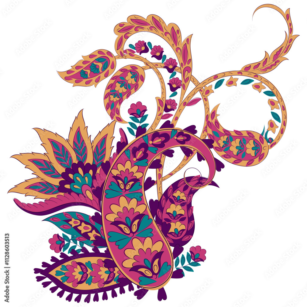 Obraz premium Isolated traditional Asian element Paisley. Traditional colorful paisley vector pattern. Pattern for textile design or fabrics. Fashionable design