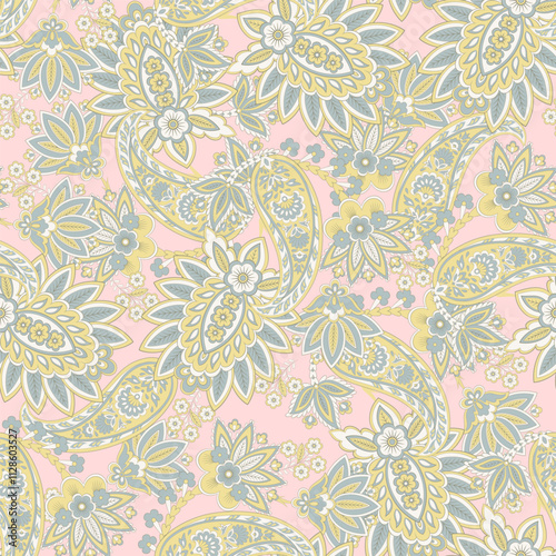 Gorgeous paisley seamless vector pattern with fantastic flowers and leaves. Bohemian textile print inspired by batik. Vintage style
