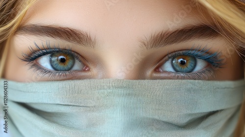 Close-up of woman's eyes behind a face mask.